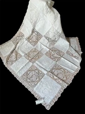 ANTIQUE  LINENS-  CIRCA 1940’s,"ARMY AND NAVY "FILET AND EMBROIDERED TABLECLOTH