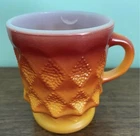 Vintage Fire King Kimberly Mugs Diamond Cut Ombre Orange Set Of 2