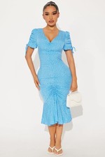 Fashion Nova Clarissa Floral Midi Dress - Blue Combo *Ship Same Day*