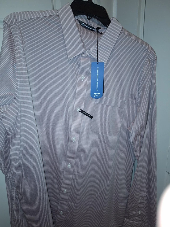 TravisMathew LS Button Down, L, Lilac w/White Stripes, New w/ Tags - Image 2 of 2