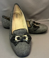 Alex Marie Tamia Stripe Leather Fabric Women's US 8 Gray White Flats Shoes