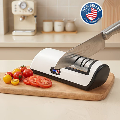 Cordless Electric Knife Sharpener 3 Stage Diamond Grinder USB Rechargeable