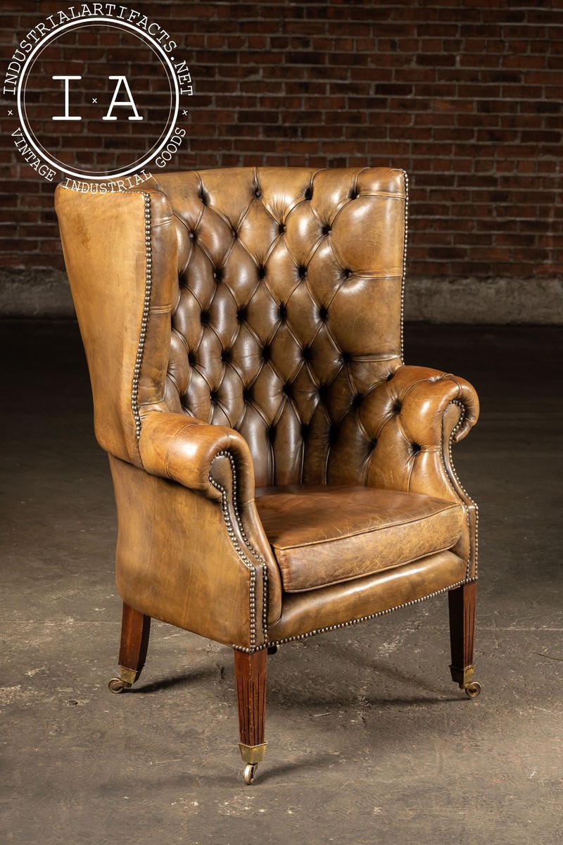 High Back Leather Wing Chair Mid-Century Leather High-Wingback
