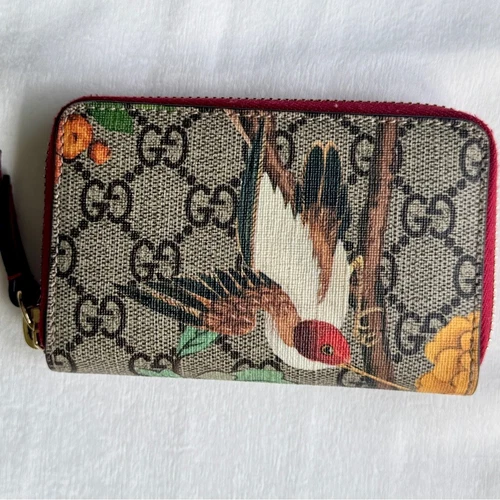 Gucci GG Supreme Tian Print Zip Autour Porte Carte Portefeuille Beige Multicolore