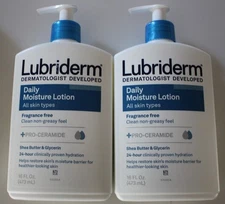 Lubriderm Daily Moisture Lotion 32 fl oz Fragrance Free Pro-Ceramide Shea 2-PACK