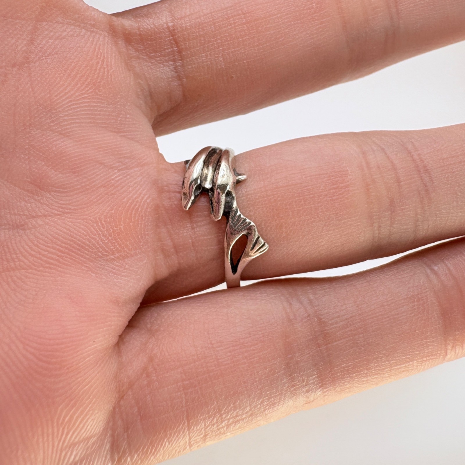 VTG Solid Sterling Silver 925 Double Dolphin Bypa… - image 5