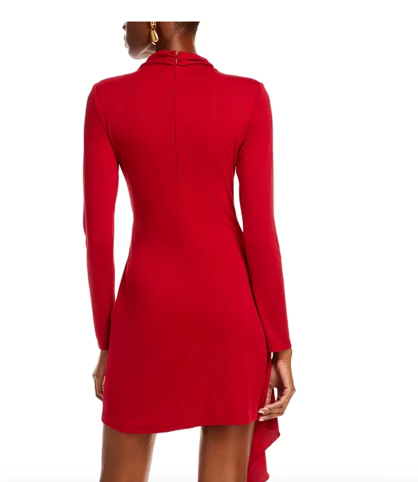 AQUA LONG SLEEVE JERSEY MOCK NECK WRAP SKIRT DRESS RED SIZE L - Image 2 of 4