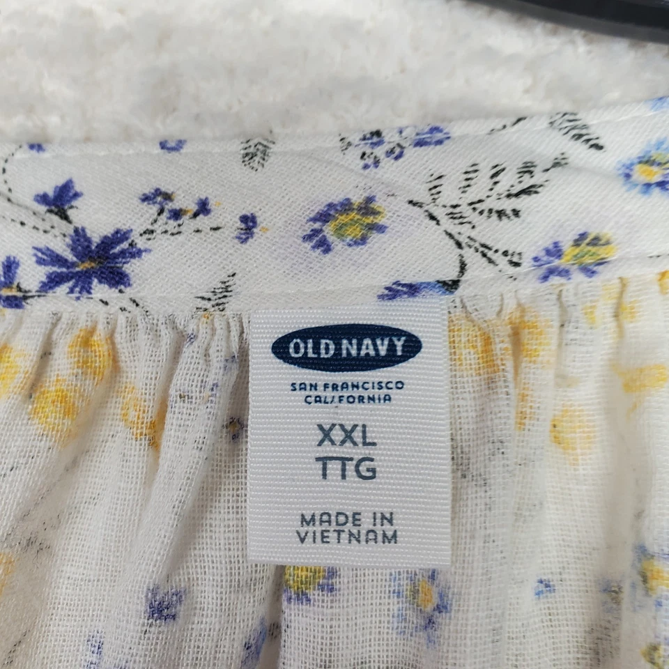 Top de lino para mujer Old Navy de gran tamaño 2XL azul amarillo floral cottagecore boho Foto 3 de 4