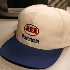Vintage AER Powertrain Snapback Hat Blue White Trucker Automotive MADE IN USA