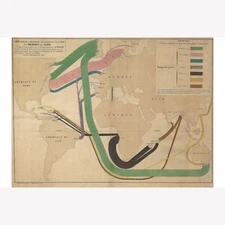 Map of World Migration 1862; Antique by Minard Printed to Order
