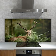 Glass Kitchen Splashback Tile Cooker Panel Free Glue Wild Deer in Forest  140x70