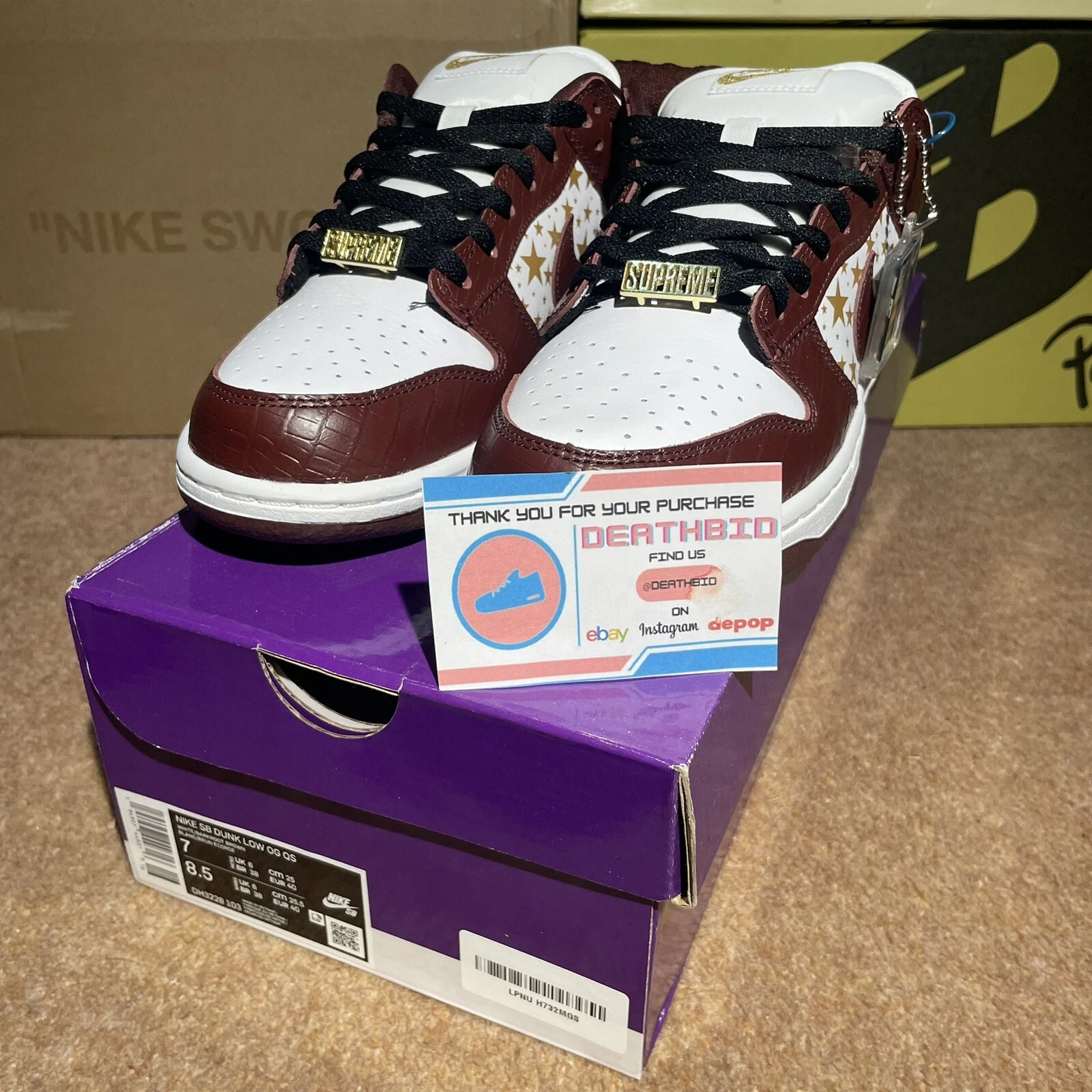 Nike x Supreme SB Dunk Low Stars Barkroot marron UK 6 US 40 DH3228 103 BNWT