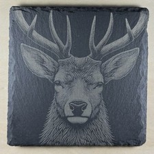 Highland Stag Male Deer Natural Slate Drinks Coaster Handmade Laser Engraved 