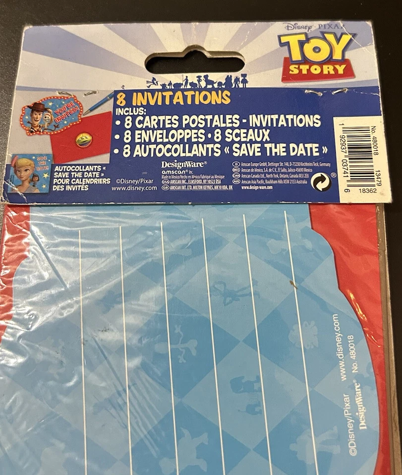 8 Sobres de Invitaciones de Fiesta de Cumpleaños Disney Toy Story Calcomanías Guardar la Fecha Foto 2 de 4