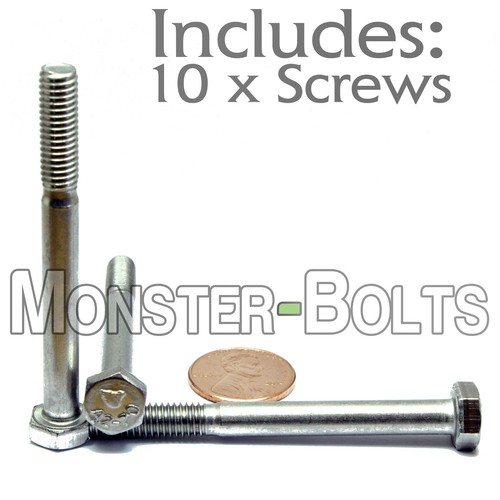 M6-1.0 x 60mm - Qty 10 - DIN 931 Hex Cap Bolt / Screw - Stainless Steel A2 (PT) - Picture 2 of 3