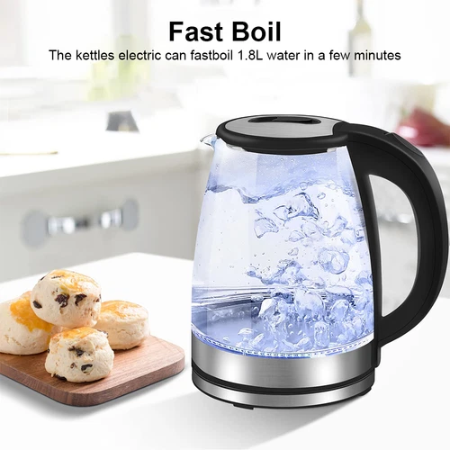 2L Electric Kettle Glass Fast Boil 360° Blue LED Illuminated Portable Jug 1800W - Picture 11 of 12