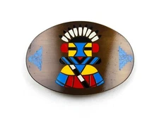 Vintage Native American Hopi Kachina Hand Detailed Winco Brass Belt Buckle 