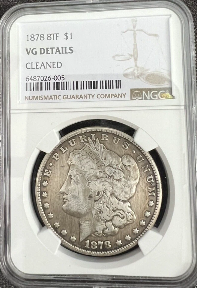 1878 8tf morgan silver dollar NGC Vg Cleaned  - Image 3 of 4