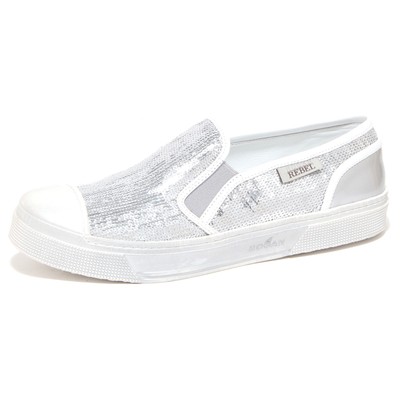 6516P sneaker donna HOGAN REBEL SLIP ON argento/bianco shoe woman | eBay