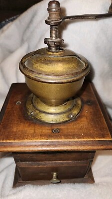 Antique BKF COFFEE GRINDER MOCCA  DOVETAIL  Wood-BRASS  Dovetailed w/Drawer