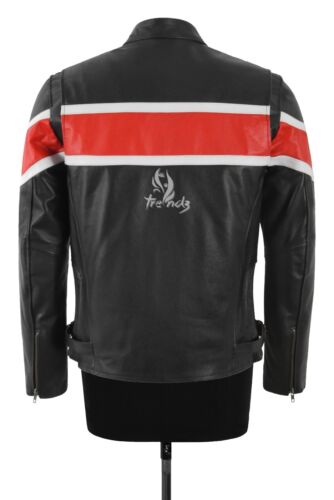 Chaqueta de cuero de motociclista THUNDERSTRIKE para hombre negra estilo café corredor chaqueta de motocross - Imagen 3 de 5