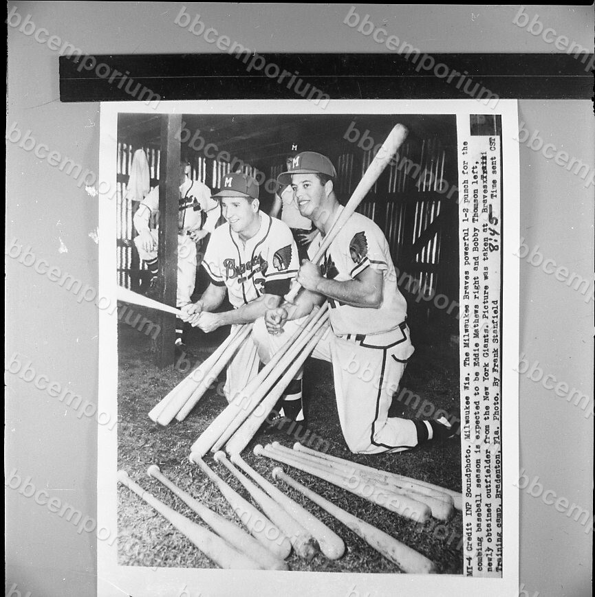 Bobby Thomson Eddie Mathews 3-15-54 Medium Frame Negative - Jim Rowe Archive U56
