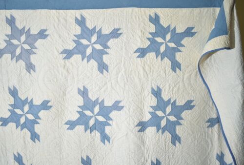 UNUSUAL Vintage 1920's Blue & White "Airplanes" / Pinwheels Antique Quilt! - Picture 10 of 10