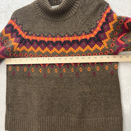 LOU & GREY LOFT Fair Isle Turtleneck Sweater Womens XS Brown Wool Blend - Picture 9 of 10