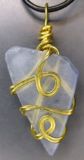 Jewelry Wire Wrapped Purple Seaglass Freeform Pendant  Necklace Handmade Gift