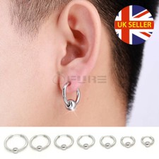 Men Women Round Ball Huggie Hoop Silver Stainless Steel Sleeper Earrings Pair
