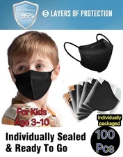 100/40/20Pcs Black KN95 Face Mask 5 Layer BFE 95% Disposable Respirator For Kids