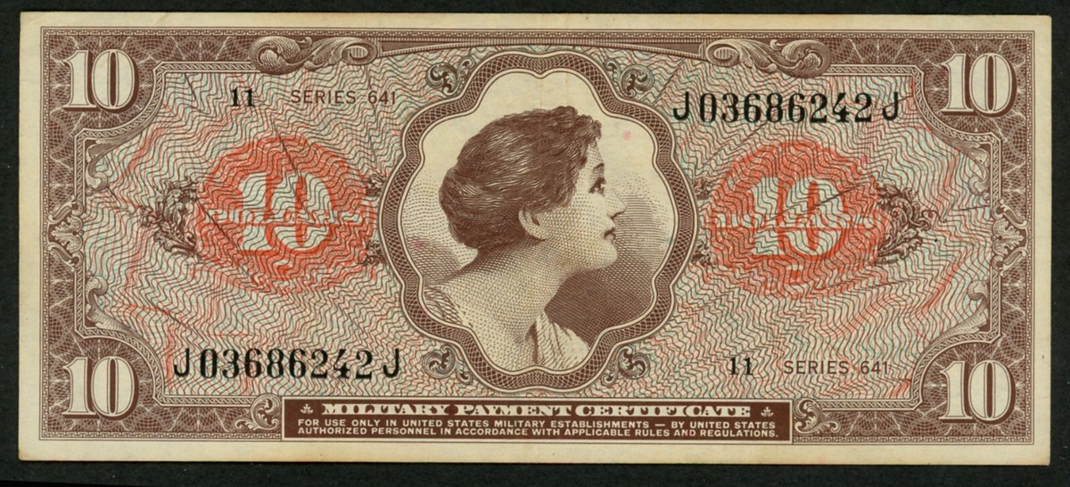 MPC in VIETNAM 10 Dollars Series 641 2nd Printing J03686242J MPC in VIETNAM 10 Dollars Series 641 2nd Printing J03686242J