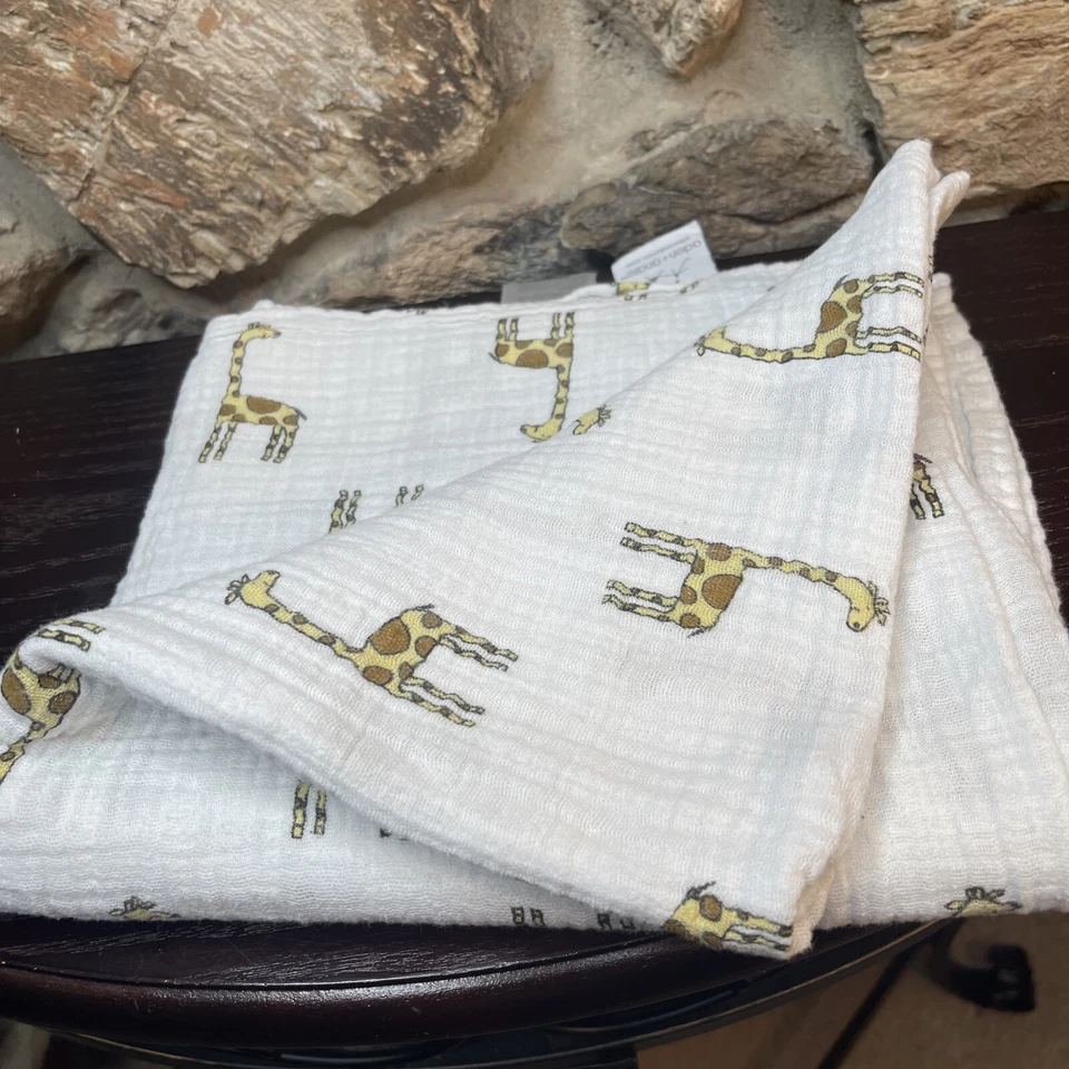 Manta bebé muselina jirafa Adén + Anais algodón blanco amarillo envoltura 45x45 Foto 4 de 4