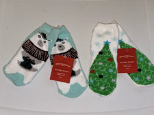 2 Pairs Christmas Adult Slipper Socks Tree Bear Sz 5.5-8.5 new Holiday