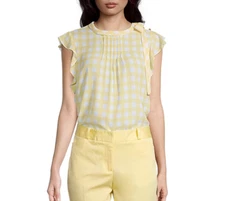 Liz Claibourne Womens XL Yellow & White Checked Sleeveless Blouse Top NWT