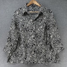 Vintage 80s 90s Notations Blouse Women's 3X Paisley Shoulder Pads Button Up