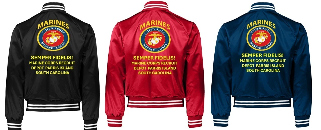 USMC*MARINE CORPS RECRUIT DEPOT PARRIS ISLAND*SATIN JACKET*USMC