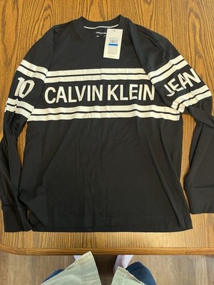 NWT Calvin Klein Jeans Long Sleeve T Shirt Mens Size XL Black White Logo