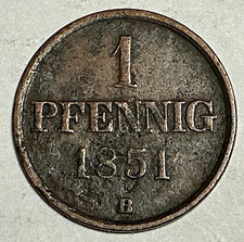 1851 B German States Brunswick-Wolfenbuttel 1 Pfennig - KM# 1142 - Saxon Horse