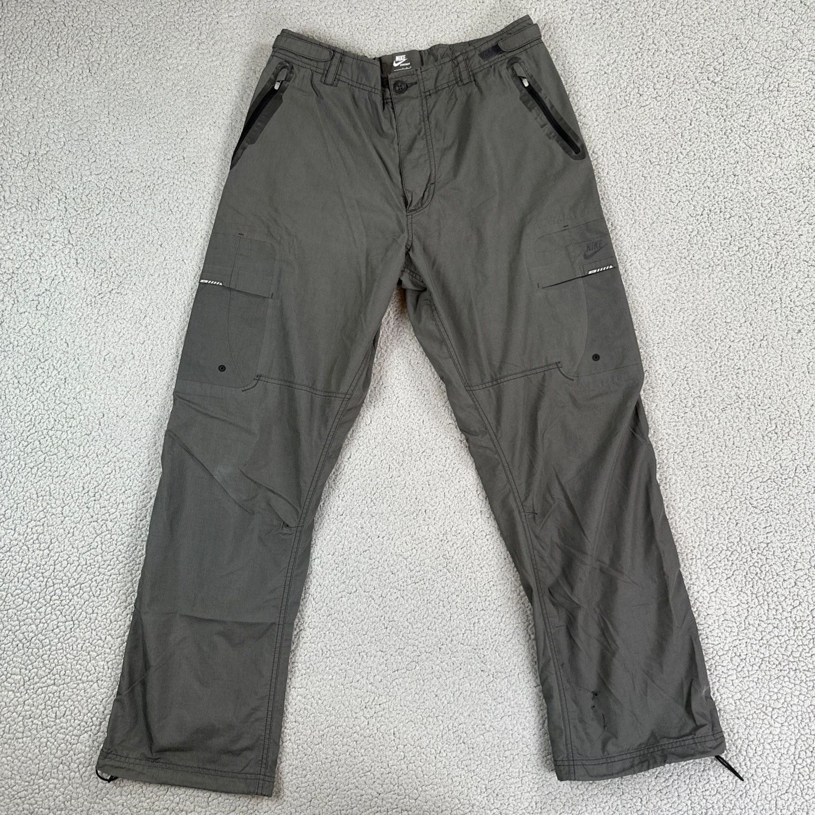 Nike Sportswear Ripstop Cargo Pants Men Large Grey Zip Pocket Adjustable Waist
