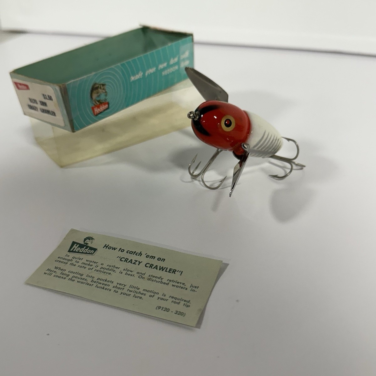Vintage Heddon Crazy Crawler 9120 XRW With Box & Paper Fishing