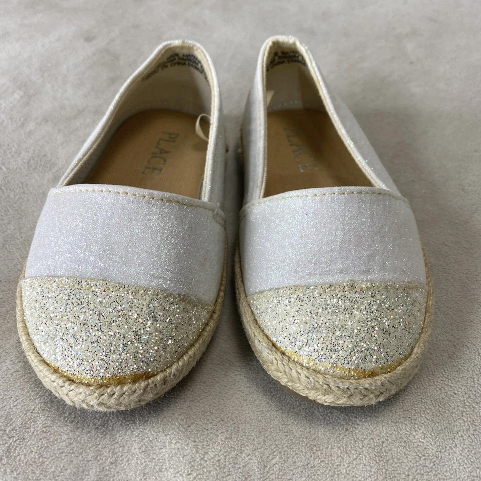 The Children's PLACE Toddler Girl Glittery Sparkle Espadrilles White Shoes 5C - Image 3 of 4