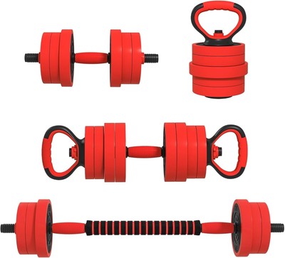 Adjustable 4-in-1 Dumbbell/Barbell/Kettlebell Set, 55lb Home Gym Weights