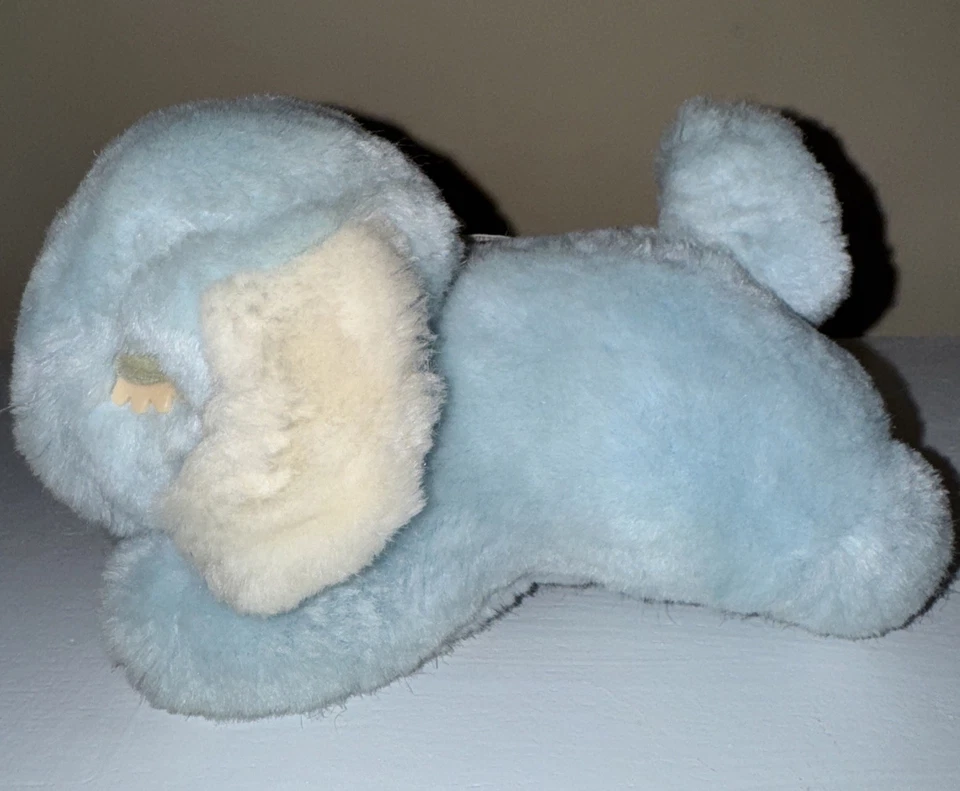 Пастельный синий щенок собака плюшевый 6 дюймов погремушка закрытые спящие глаза сонные трудно найти винтажный - Изображение 4 из 4