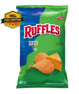 Ruffles Queso Cheese Flavored Potato Chips, 8 oz Large Snack Bag