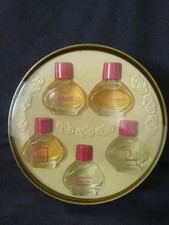 VTG BOOTS 5 PC COTY&YARDLEY MINIATUARE PERFUMES IN GIFT SET LIDDED METAL TIN-NEW