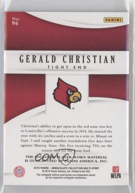 2015 Panini Immaculate Collegiate Jumbos Logos /4 Gerald Christian #96 Rookie RC - Image 2 of 2