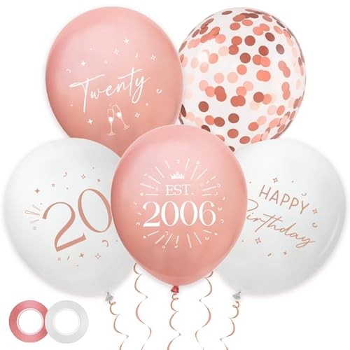 30 Pack 20th Birthday Balloons Decorations - Rose Gold  Assorted styles 