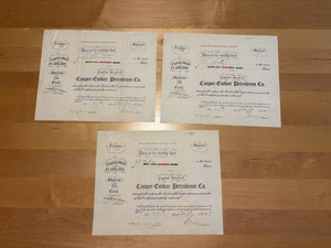 Casper-Embar Petroleum Co.  Stock Certificates - 3 Each of 100 Shares from 1917