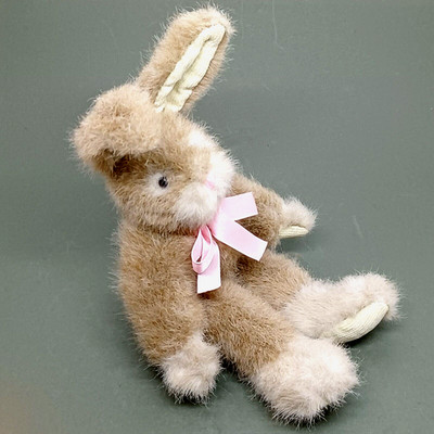 Bunny Rabbit Easter Sitting Beige Tan Pink Nose Bow Corduroy Bean Bag VTG 10''